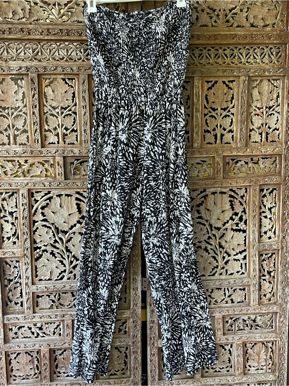Roxy Black & White Strapless Printed Jumpsuit